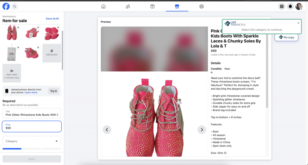 New facebook listing after crosslisting